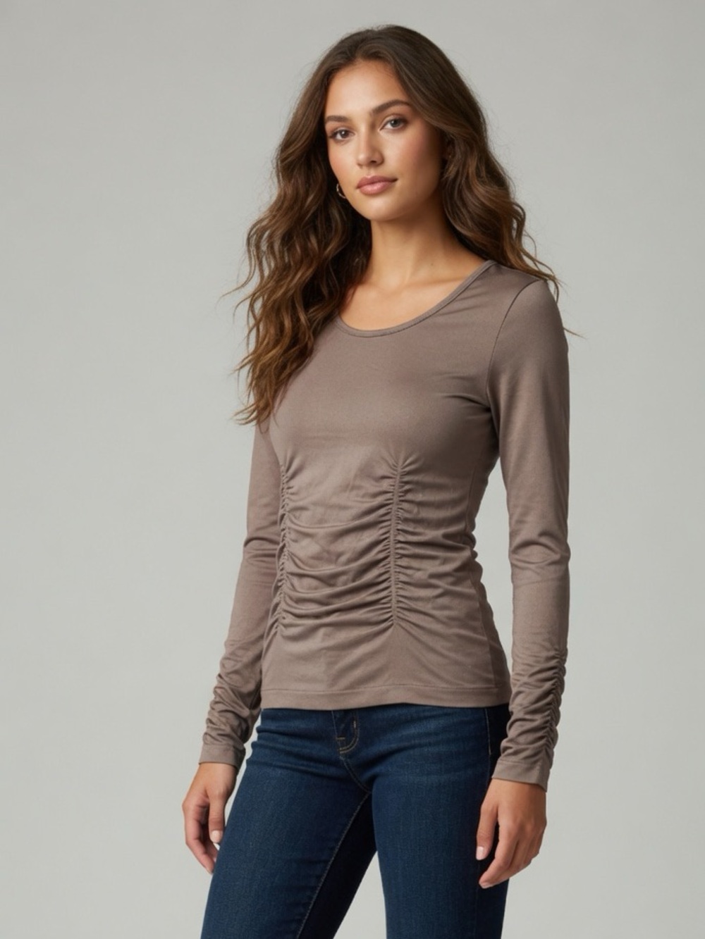Adidas by Stella McCartney Chic Ruched Long Sleeve Athletic Top in Taupe